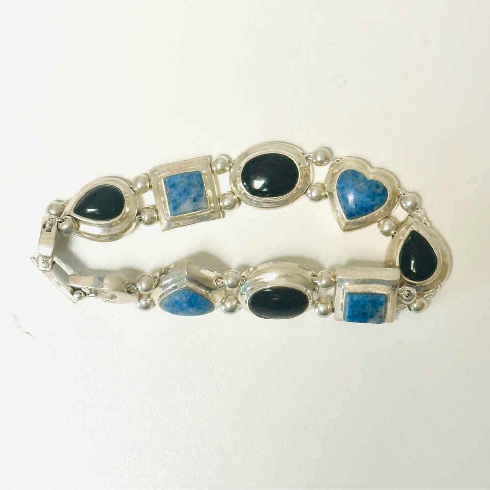 Silver Lapis and Onyx Bracelet